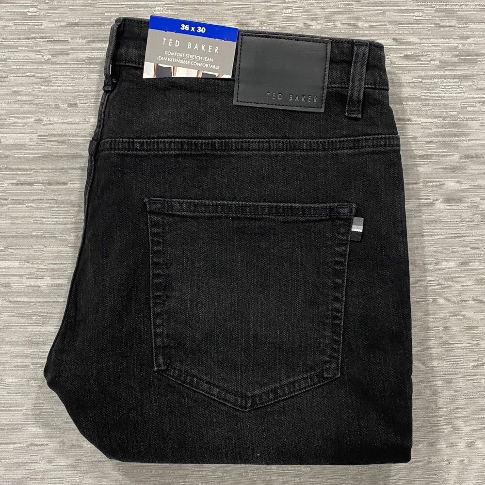 Ted Baker Jeans Mens 36 x 30 Straight Leg Regular Fit Black Denim Pants